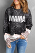 Black Mama Bleached Leopard Trim Pullover Sweatshirt